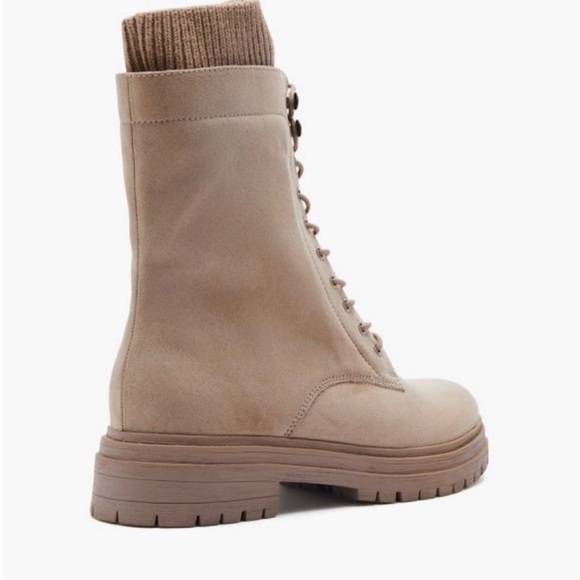 Portobello Khaki Tan Lace-Up Boots with Sock Top - Picture 4 of 5